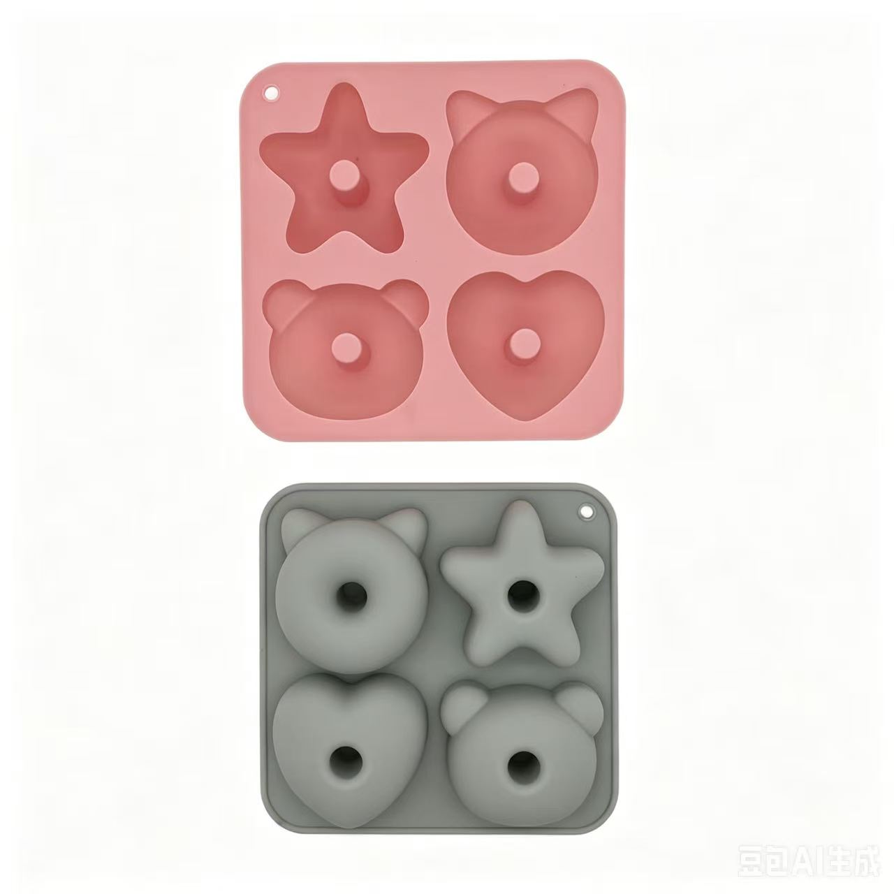 Donut Mold Silicone - 4 Cavity Bear Heart Star Donut