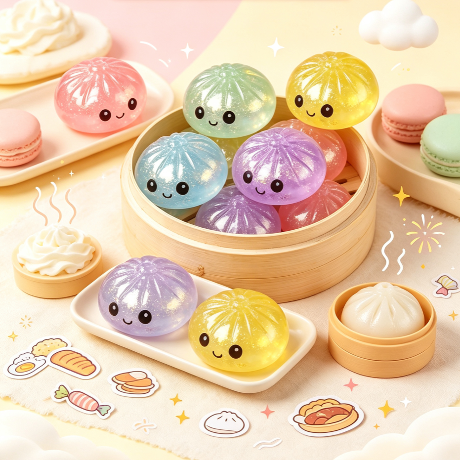 Bao Steamer Bamboo - Kawaii Glitter Crystal Dumpling Squishy Toy